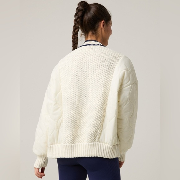 Offline by Aerie Quilted Knit Cardigan Puffer Cream Navy Oversized Sweater Cozy - Picture 3 of 12